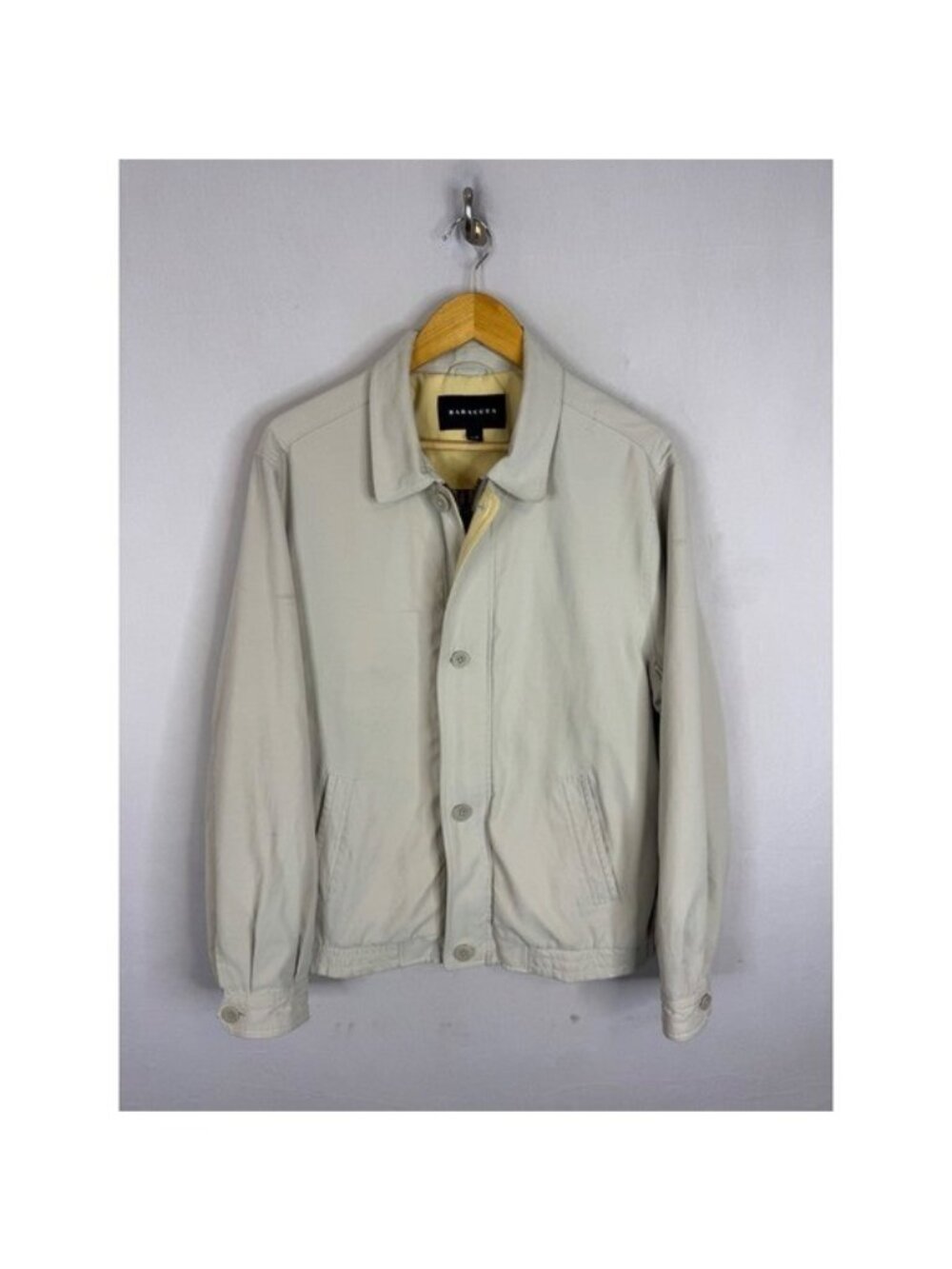 Baracuta Sinatra Harrington Jacket Tan Beige Mens Large Striped Lining Full Zip